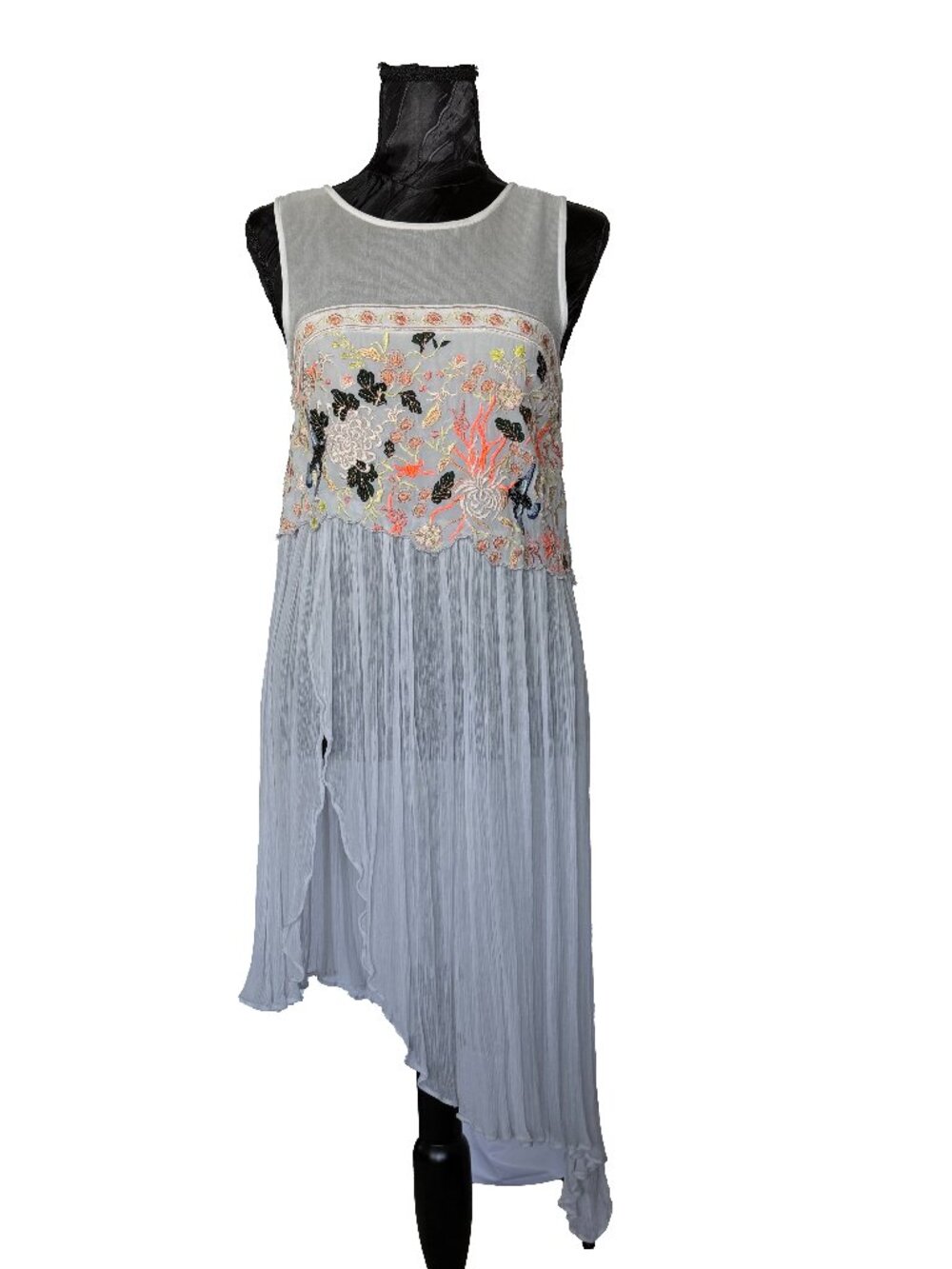 Free People Embroidered Bird Asymmetric LIGHT BLUE Sequin Boho Dress